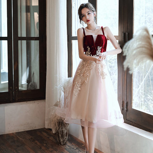 Cocktail Dress A-Line Empire Waist Sweetheart Neck Burgundy Tulle Contrast Color Short Length For Banquet Events - Product Image 1