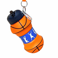 Bouteille d'eau en silicone pour le basketball, portable et pliable, avec paille, cordon et mousqueton pour le sport, la gym et les voyages en extérieur