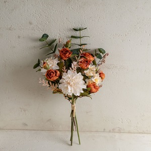 Bouquet de fleurs artificielles Sunny Window, rose orange, tissu tissé en plastique, décoration de mariage et de maison CF02145 - Product Image 3