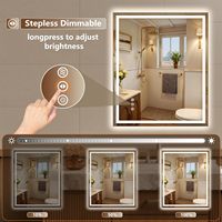 Espejo de Baño Rectangular sin Marco de 30x36 Pulgadas con Luces LED de 3 Colores, Vidrio de Alta Definición Resistente a los Impactos, Interruptor Táctil, Diseño Moderno para Hotel