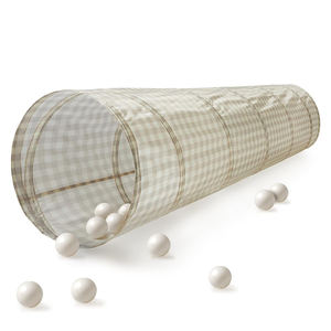 Tunnel de jeu pour bébé, enfant en bas âge, enfants, jeu en intérieur, en polyester recyclé résistant aux déchirures, gingham beige, amusant - Product Image 1