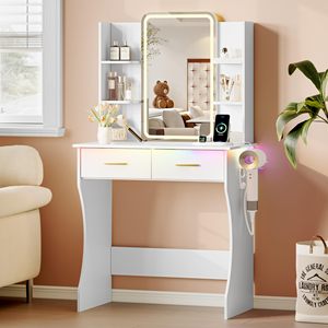 SENYU Coiffeuse blanche de qualité commerciale avec pieds courbes, miroir LED intégré, mobilier pour hôtels et dortoirs - Product Image 2