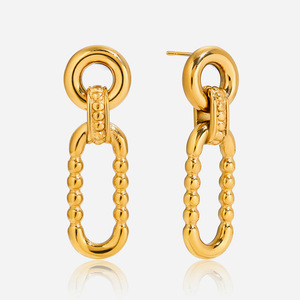 Pendientes colgantes de acero inoxidable 18K con diseño geométrico ovalado en forma de O, joyería de lujo ligero de alta gama para mujer - Product Image 1