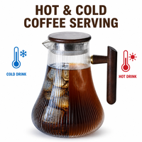 Pichet à eau moderne et simple en verre borosilicate de 1500 ml avec 300 ml de verres, couvercle à poignée en bois, résistant à la chaleur pour thé froid