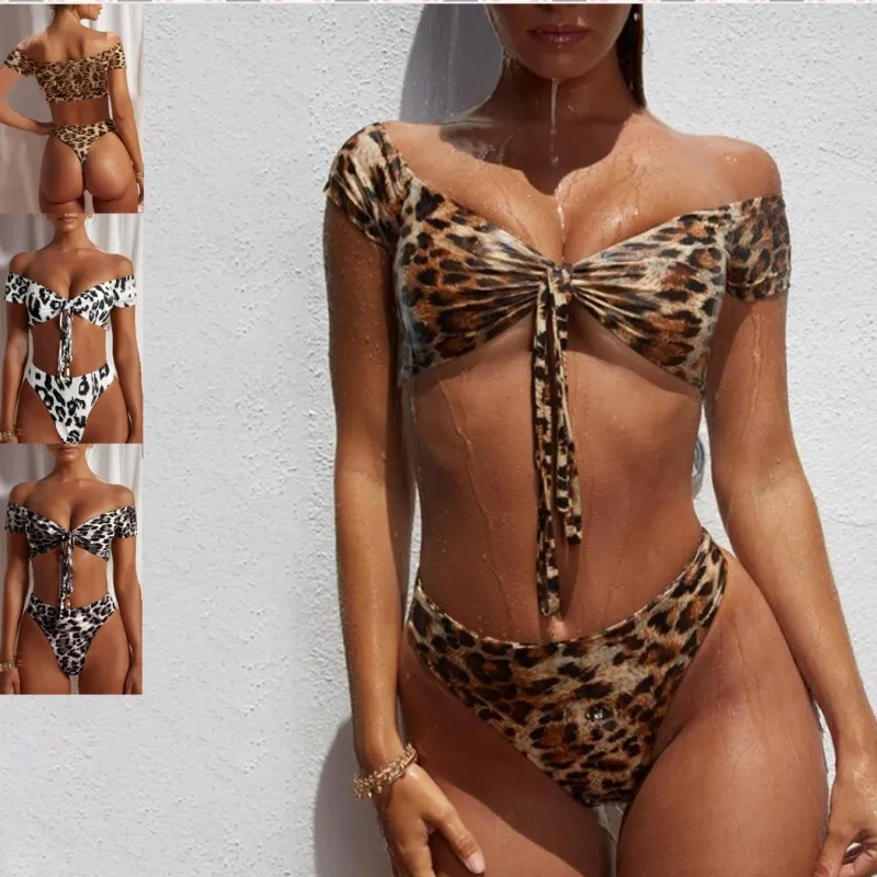 Sexy Leopard Bikinis Frauen Brasilia nisch gepolsterte Push Up Bade bekleidung Leopard Sling Badeanzug G String Badeanzug Beach wear Sommer