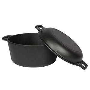 Dutch Oven With <strong>Pan</strong> Lid 2 in 1 Cookware Set, Outdoor Campfire Cooking Soup Pot With <strong>Grilling</strong> <strong>Pan</strong>,Top Quality Nonstick - Product Image 3