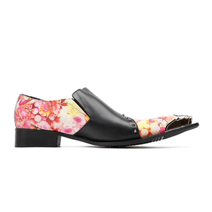 NA929 <span class=keywords><strong>Mocasines</strong></span> para <span class=keywords><strong>Hombre</strong></span> con Estampado Floral y Remaches, de Cuero Negro con Parches Metálicos, Punta en Pico, Sin Cordones, Casuales, Zapatos <span class=keywords><strong>Hombre</strong></span> - Product Image 5