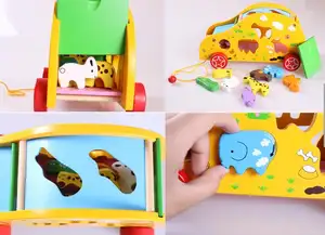 새로운 무료 배송 아기 나무 동물 트레일러 장난감 아이 나무 장난감 어린이 나무 동물 일치하는 블록 장난감/선물