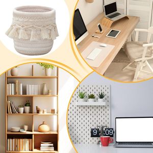 <span class=keywords><strong>Cesta</strong></span> de Almacenamiento Pequeña de Macramé, Organizador Tejido a Mano con Cuerda de Algodón para Decoración de Escritorio, Porta Brochas de Maquillaje con Borlas - Product Image 5