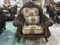 Sofá de Salón de Tela Tallada en Madera Maciza de Estilo Europeo, Sofá de Tela Americano 123, Muebles de Lujo Combinados