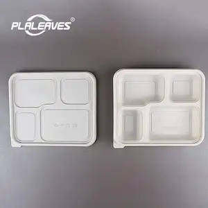 Plaleaves microondas biodegradáveis e descartáveis, cofre para microondas leva quatro grades, caixa de almoço pla biodegradalbe, recipientes de alimentos