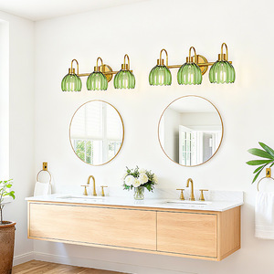 <b>Wall</b> Lamp Green Glass Shade Copper Body E27 LED <b>Wall</b> Mounted European Style Bedroom Living Room <b>Lighting</b> - Product Image 2