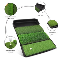 Tapis d'entraînement de golf pliable avec plateau, gazon tricolore, conception à quatre volets, entraîneur de golf portable