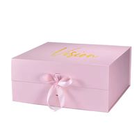 Boîtes d'emballage pliables en carton rigide rose personnalisées en gros avec aimant, boîte cadeau de luxe noire avec ruban, matériaux recyclés