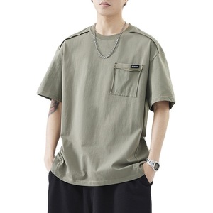 2025 Nueva camiseta de verano fina transpirable de algodón puro de 5 puntos, una camiseta suelta e informal de bolsillo pesado para hombres - Product Image 1