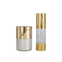 Pot pompe airless rond en acrylique blanc et or de 15 ml, 30 ml, 50 ml pour crème visage et crème solaire, avec logo personnalisé, emballage en gros