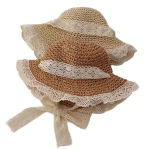 Xi Boyu Sombrero de paja para niños, color beige, con encaje, protección solar, sombrero de playa de verano para niñas de 1 a 6 años - Product Image 4