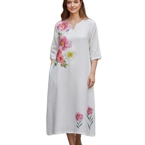 Tissu en lin doux de qualité supérieure vert olive pour vêtements féminins, tissu imprimé numérique en polyester doux effet lin, 100% polyester - Product Image 5