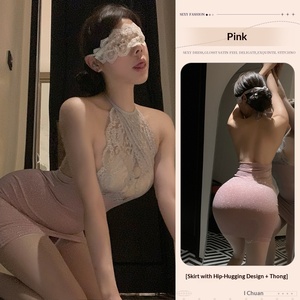 Sous-vêtements sexy en dentelle et polyester, style abstinence, costume de demoiselle d'honneur, uniforme féminin, pyjama transparent de tentation, maintien moyen - Product Image 5