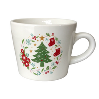 Tasse à café conique en céramique imprimée motif feuille verte et guirlande florale, avec logo personnalisé, en grès, cadeau personnalisé
