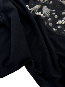 T-shirt décontracté vintage à manches courtes pour <span class=keywords><strong>femme</strong></span>, nouveau style été, en coton 210g, noir, imprimé trois chats, avec décoration en strass - Product Image 6