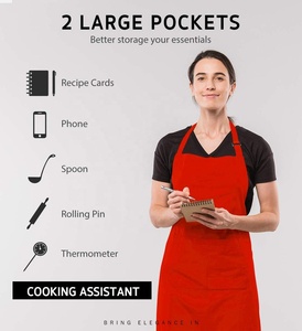 Tablier en coton pour serveuse de <span class=keywords><strong>restaurant</strong></span>, noir, blanc, rose, logo personnalisé Tablier de cuisine de chef cuisinier BBQ pour femmes hommes avec poche - Product Image 4