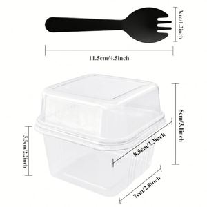 Wholesale Disposable Cake Cups Yogurt Parfait Containers Pudding Cups 8 oz Square <b>Clear</b> Plastic Dessert Cups with Lids and Spork - Product Image 2