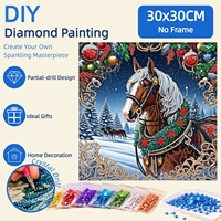 Kit de Peinture Diamant DIY 30*30CM avec Diamants de Forme Spéciale, Scène Hiver Noël Cheval Neige, Décoration de Noël, Cadeau