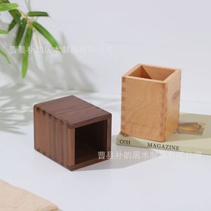 Black Walnut <b>Solid</b> <b>Wood</b> Pen Holder 8x8x10cm Square Office <b>Desk</b> Storage For Stationery - Product Image 5