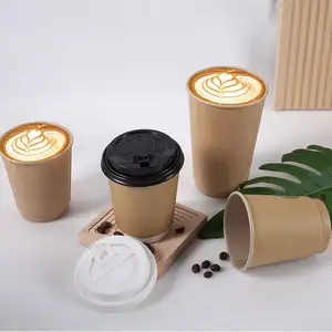 Vente en gros directe de tasses à thé chaudes étanches en papier décomposable avec couvercle et étiquette personnalisée de 2.5oz/4oz/6oz/7oz