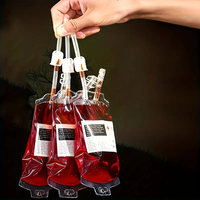 Sacs de sang de vampire d'Halloween | Pochettes de boisson en plastique pliables de 11.83oz avec deux tubes | Transparent, réutilisable et rechargeable