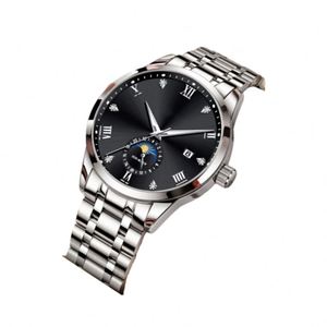 Montre-bracelet de luxe à phases lunaires, montre en moissanite pour hommes, montres mécaniques automatiques, montre en acier inoxydable - Product Image 2