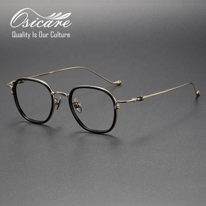 Lunettes de vue de marque pour hommes, monture complète dorée, style vintage, en titane, pour personnes âgées - Product Image 1