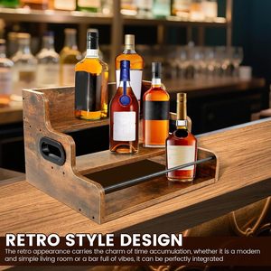 Three Tier Wooden Wine Bottle Rack Dark Brown 3 Floors Durable Storage Organizer For Bar <b>Kitchen</b> Party Use - Product Image 2