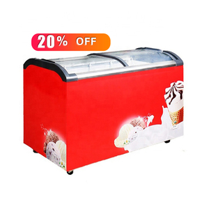 Supermarket Commercial Dual Curved Sliding Glass Door Chest Ice Cream Display Refrigerator Freezer