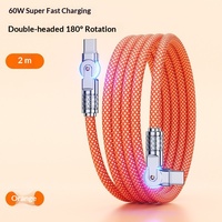 Câble de données tressé double extrémité Type-C rotatif à 180°, allongé, CTOC, entièrement métallique, PD, charge ultra rapide, coudé