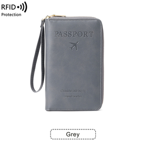 PUウォレットオーガナイザーRFIDブロックリムーバブルリストストラップジッパーエンクロージャーパスポートブックレットドキュメントファミリートラベルホルダープロテクター - Product Image 1