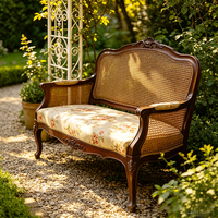 Canapé Chesterfield en cuir de style européen antique français, sectionnel, avec cadre en bois sculpté doré, deux places, rembourrage en éponge, pour salon