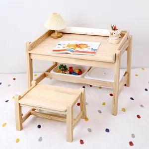 Kleuter Kinderkamer Kinderen Hout Studie Speeltafel En Kruk Set In Hoogte Verstelbaar Ontwerp Gemonteerd Bureau