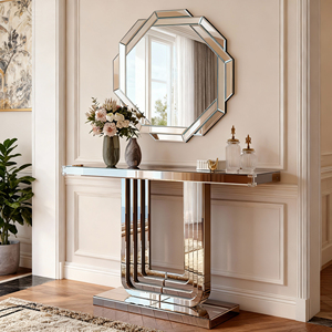 Mirrored Console Table Silver <b>U</b> Base 47 Inch Entryway Table for <b>Living</b> Room Hallway Foyer - Product Image 6
