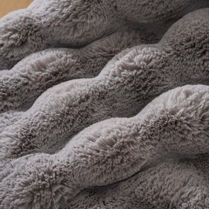 850gsm mịn mềm dày sang trọng hai mặt cắt sọc giả lông thuần chay bong bóng chăn màu xanh lá cây đôi viền ném - Product Image 6