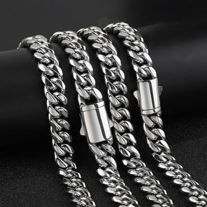 Chaîne cubaine en acier inoxydable, bijoux hip-hop urbains pour hommes, chaîne maille cubaine Miami en or 18 carats - Product Image 1