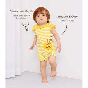 Combinaison Bébé Fille Rayée Jaune à Manches Volants Tenue d'Été Respirante en Coton et Fibre de Bambou Imprimée Vente en Gros - Product Image 4