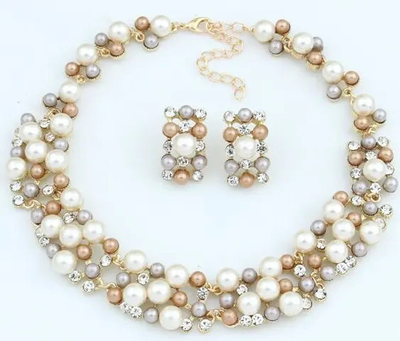 2021 New Designs Vintage Women Earrings Chain Necklace Bridal Jewelry Sets Pearl Necklace