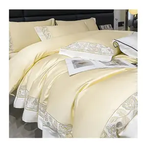 100% cotton embroidered bedding luxury queen king size custom 4piece set Long staple cotton quilt for home