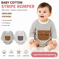Mameluco Clásico a Rayas para Bebé, 100% Algodón, Diseño con Bolsillo de Pana, Transpirable, Personalizable