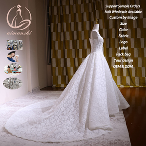 Robe de mariée <span class=keywords><strong>grande</strong></span> <span class=keywords><strong>taille</strong></span>, style princesse, avec corsage en dentelle et décolleté cœur, boutons perlés sur le devant, fente, traîne cathédrale, vente en gros - Product Image 3