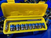 ELEHAND OEM 10 PCS Jeu de douilles chauffantes 1/2'' 8-24mm avec clé en L, Kit d'outils manuels pour réparation automobile, Outil de démontage de courroie bleu