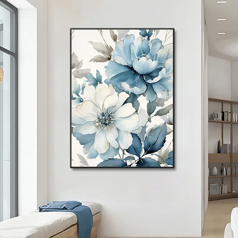 Pintura em tela sem moldura para parede, imagem de cartazes, peônia, flor, azul e branca, nova de fábrica, estampa em tela para decoração de quartos