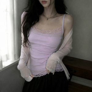เสื้อชั้นในสตรีสีตัดกันลูกไม้เสื้อสายเดี่ยวทรงสลิมฟิตเสื้อกล้ามสายเดี่ยวนุ่มยืดได้สำหรับฤดูร้อน - Product Image 3